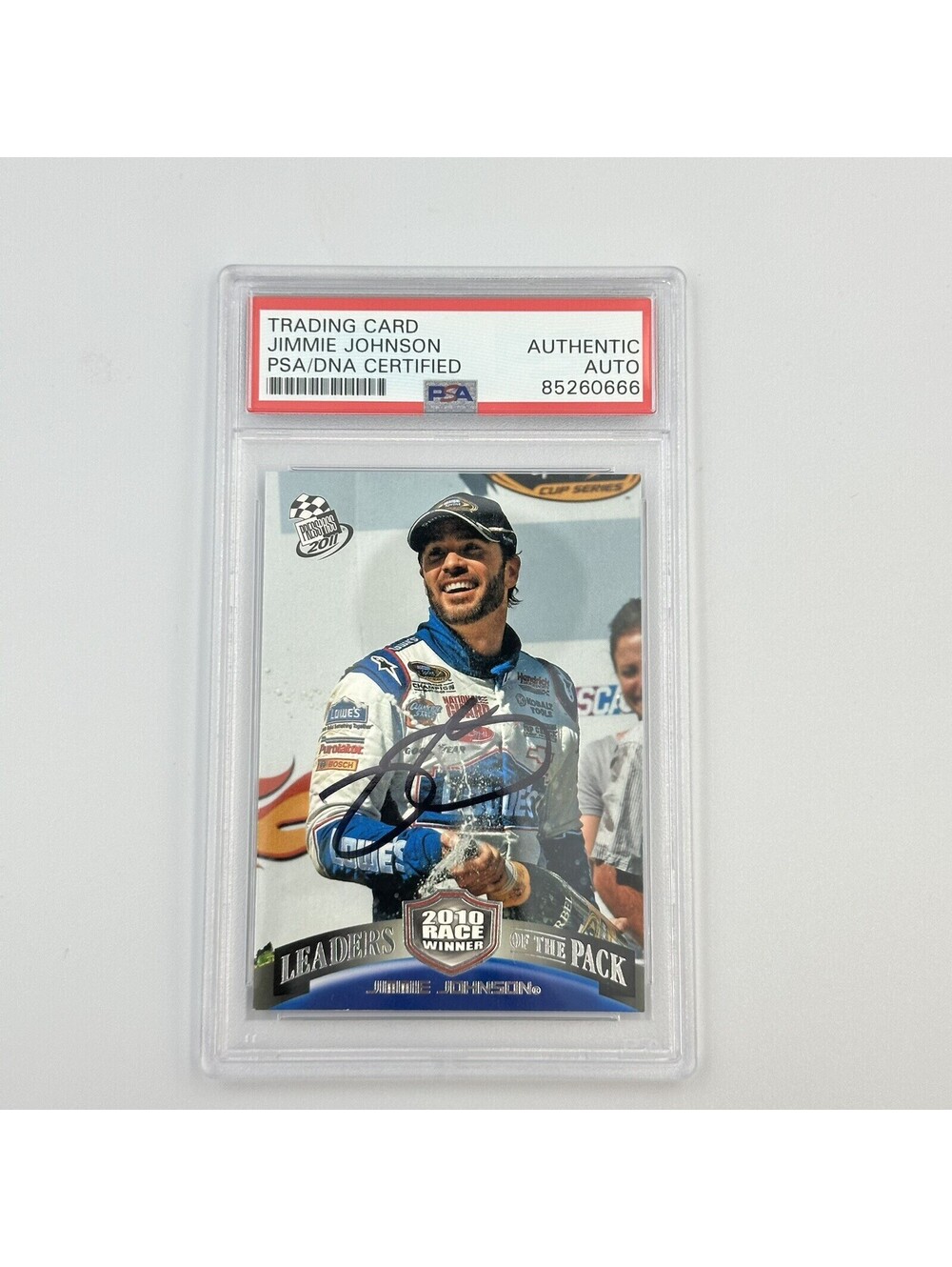 Jimmie Johnson Autographed 2010 NASCAR Cup Winner Trading Card PSA/DNA Certified